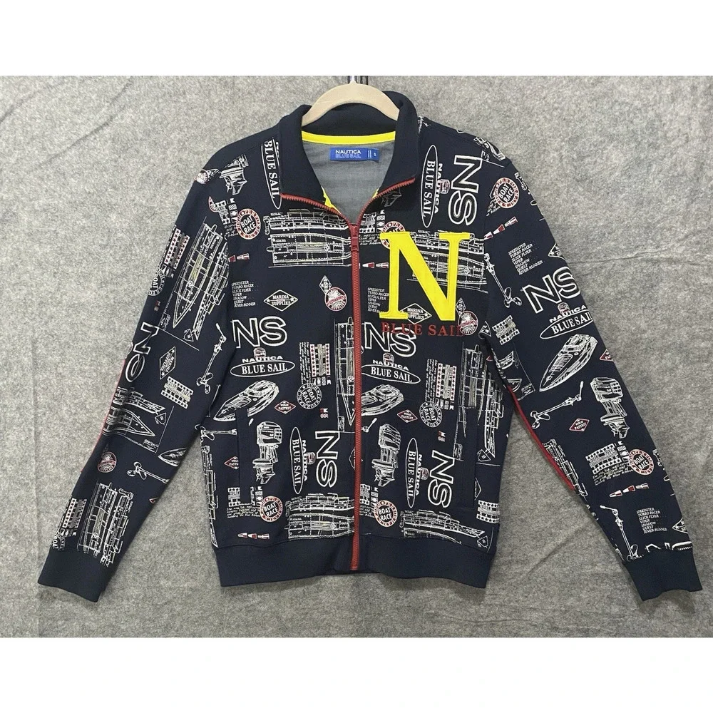 Nautica Blue Sail World River Racing Jacket Mens Sz‎ S Blue Embroidered Pockets